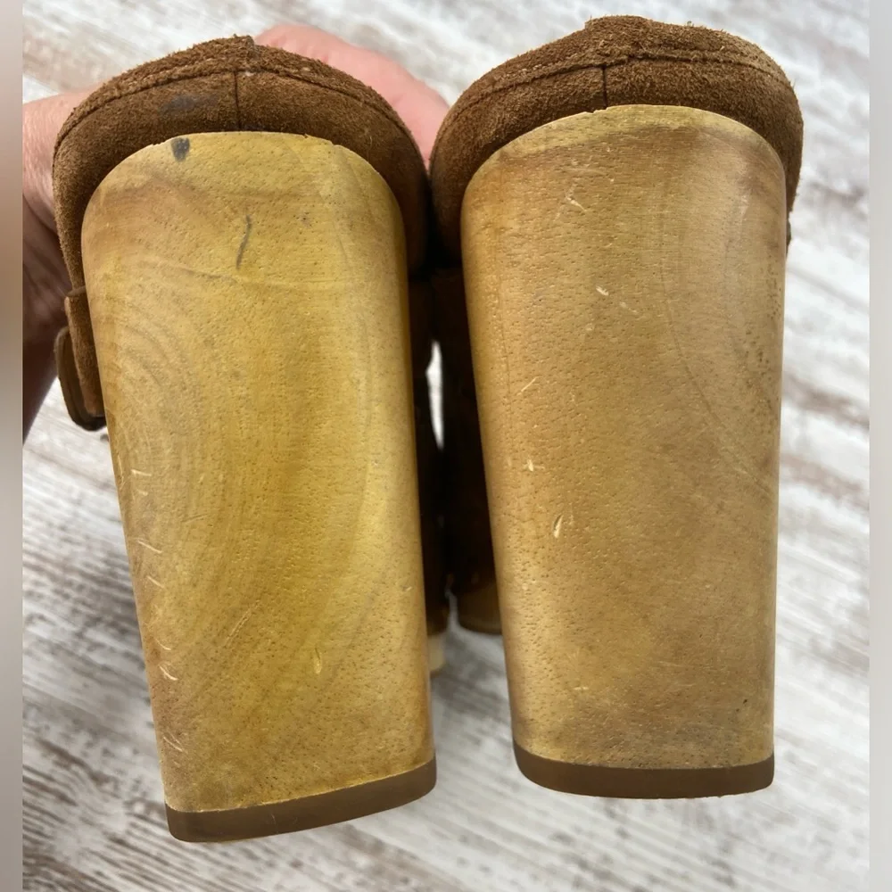 VERONICA BEARD DACEY Buckle Clogs MULE PLATFORM SUEDE PECAN Size 9.5 GUC!